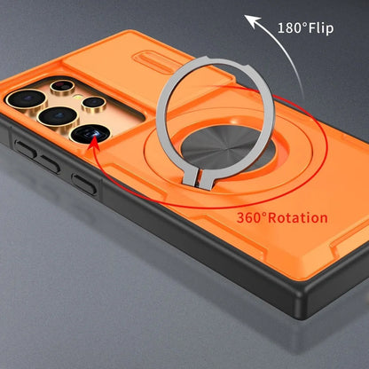 2-in-1 Magnetic Sliding Lens Case, Orange for Samsung S24Ultra