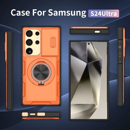 2-in-1 Magnetic Sliding Lens Case, Orange for Samsung S24Ultra