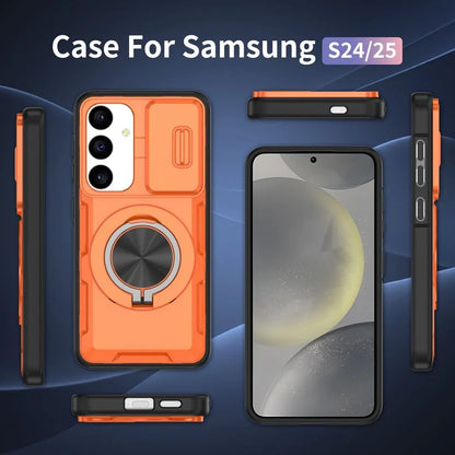 2-in-1 Magnetic Sliding Lens Case, Orange for Samsung S25