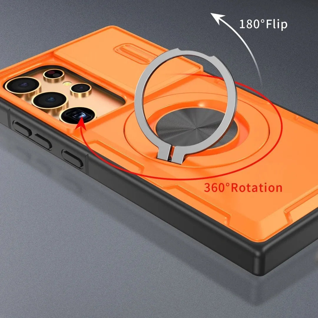 2-in-1 Magnetic Sliding Lens Case, Orange for Samsung S25Ultra