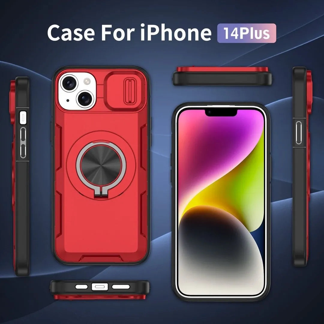 2-in-1 Magnetic Sliding Lens Case, Red for iPhone 14