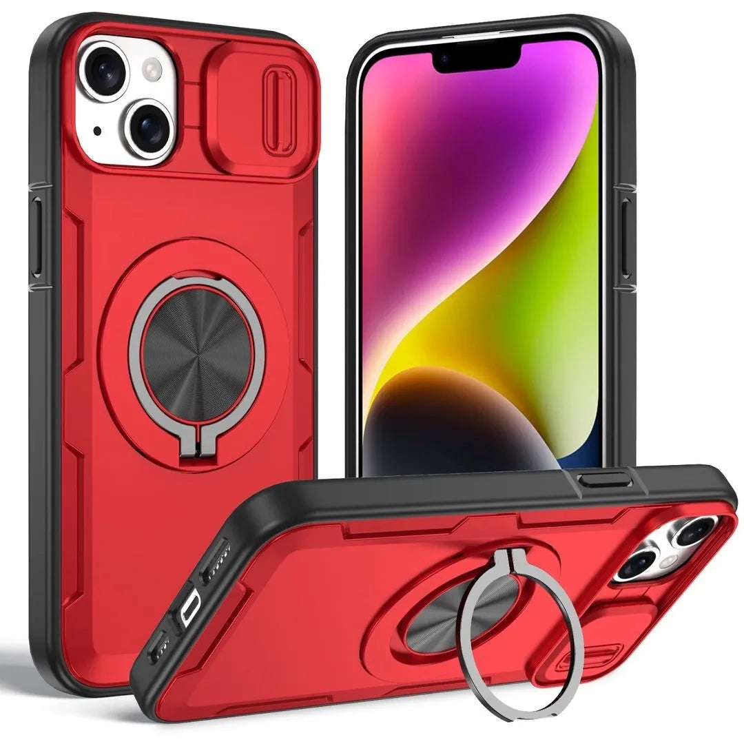 2-in-1 Magnetic Sliding Lens Case, Red for iPhone 14 Plus