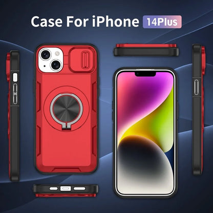 2-in-1 Magnetic Sliding Lens Case, Red for iPhone 14 Plus