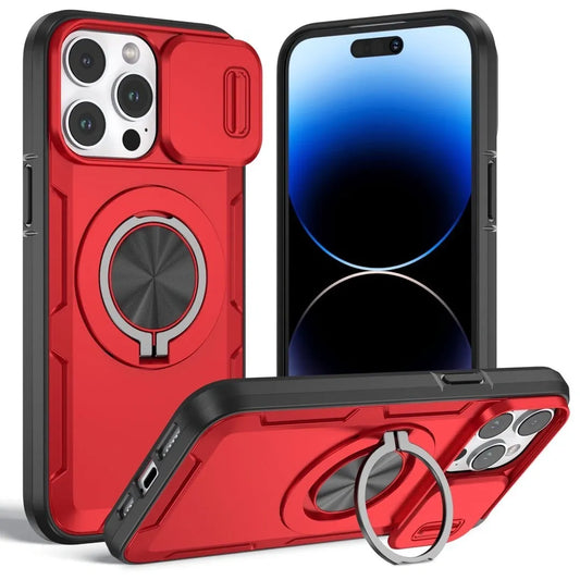 2-in-1 Magnetic Sliding Lens Case, Red for iPhone 14 Pro Max