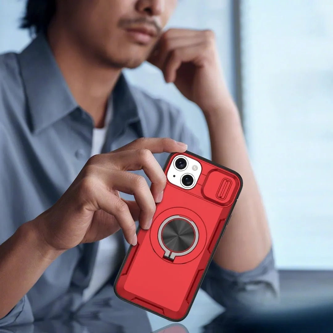 2-in-1 Magnetic Sliding Lens Case, Red for iPhone 15