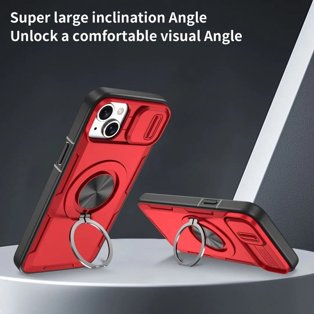 2-in-1 Magnetic Sliding Lens Case, Red for iPhone 15 Plus