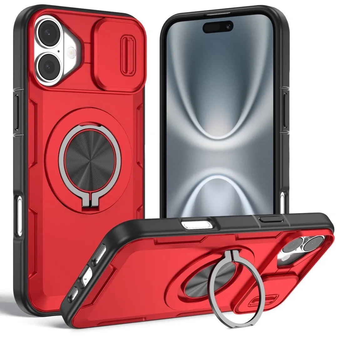 2-in-1 Magnetic Sliding Lens Case, Red for iPhone 16 Plus