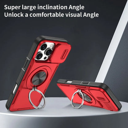 2-in-1 Magnetic Sliding Lens Case, Red for iPhone 16 Pro Max