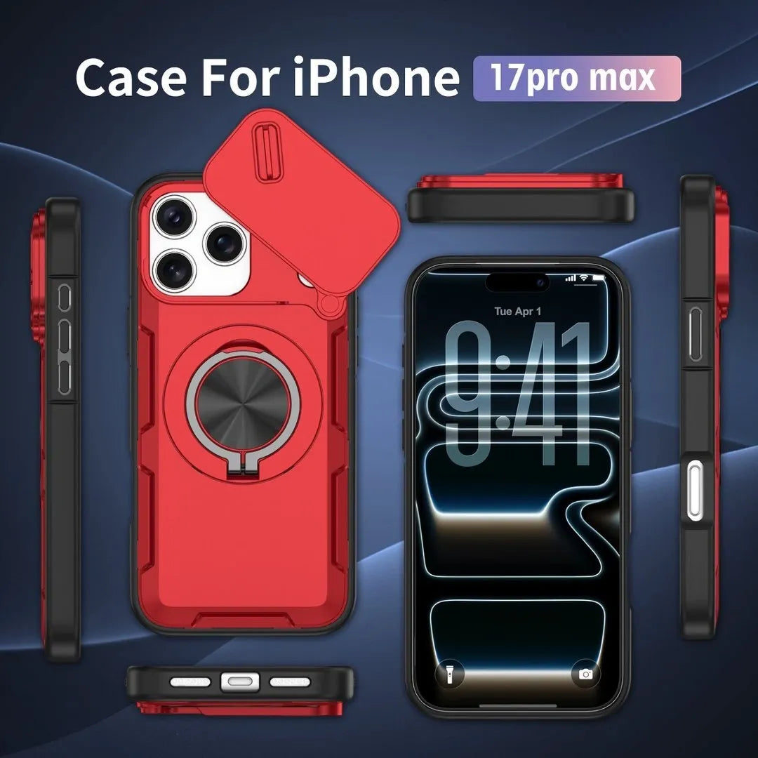 2-in-1 Magnetic Sliding Lens Case, Red for iPhone 17 Pro Max