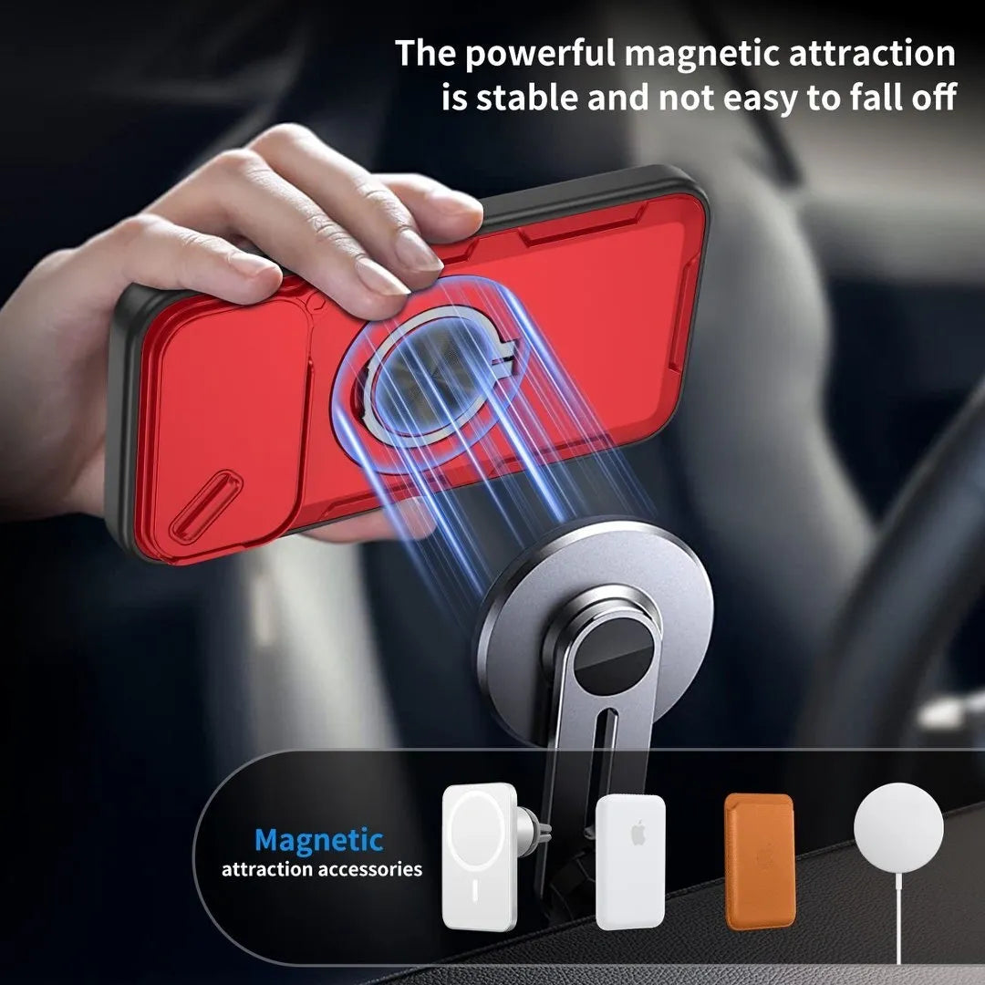 2-in-1 Magnetic Sliding Lens Case, Red for iPhone 17 Pro