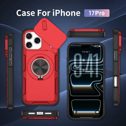 2-in-1 Magnetic Sliding Lens Case, Red for iPhone 17 Pro