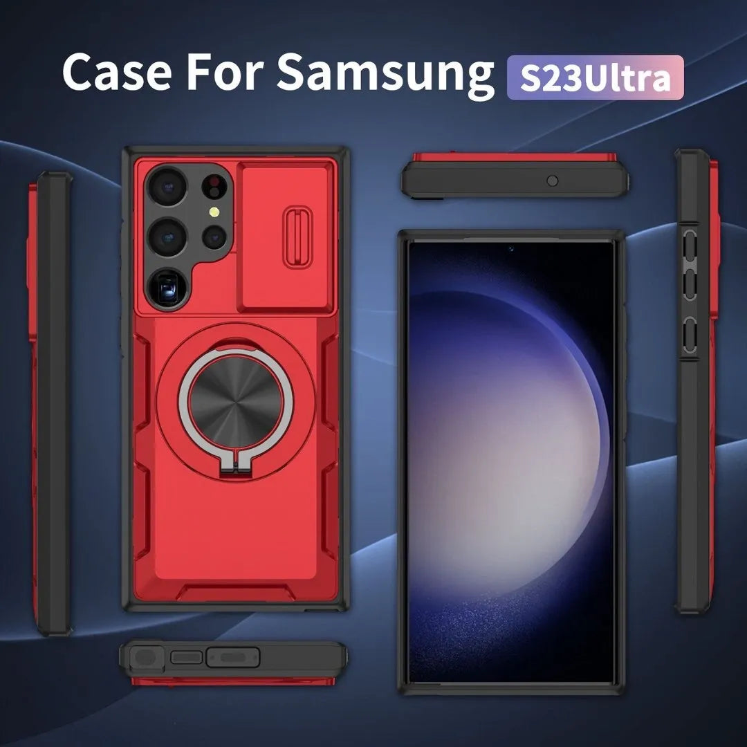 2-in-1 Magnetic Sliding Lens Case, Red for Samsung S23Ultra