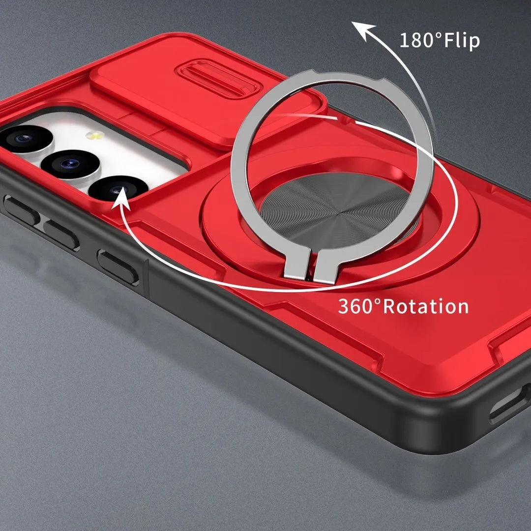 2-in-1 Magnetic Sliding Lens Case, Red for Samsung S25