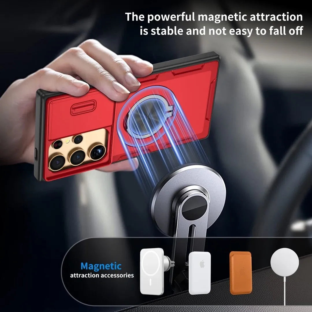 2-in-1 Magnetic Sliding Lens Case, Red for Samsung S25Ultra