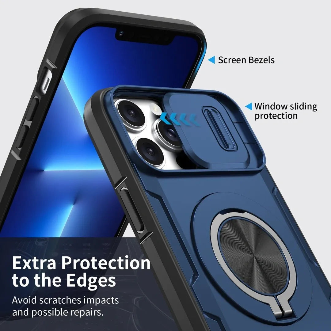 2-in-1 Magnetic Sliding Lens Case, Blue for iPhone 13