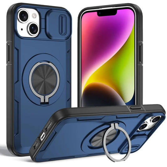2-in-1 Magnetic Sliding Lens Case, Blue for iPhone 14