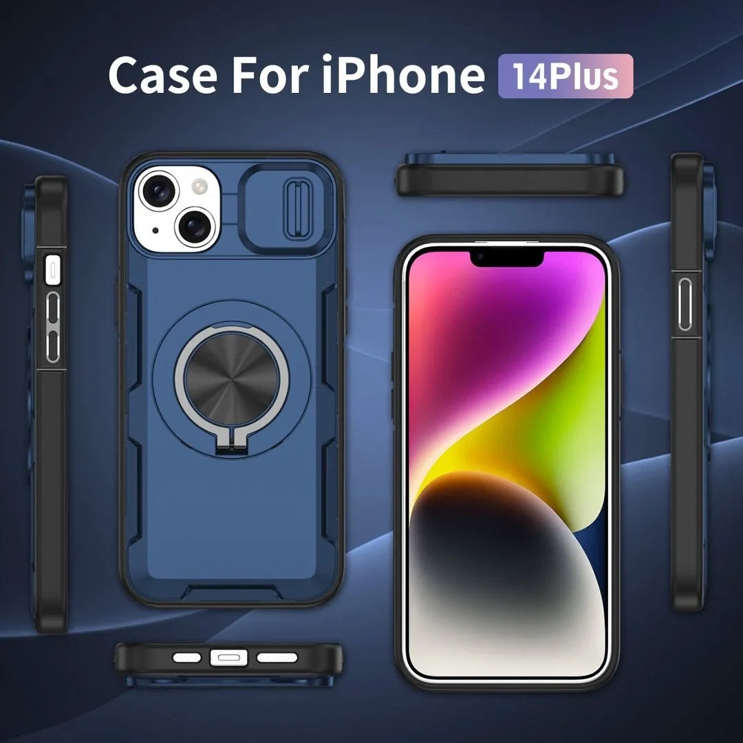2-in-1 Magnetic Sliding Lens Case, Blue for iPhone 14