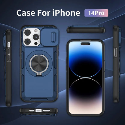 2-in-1 Magnetic Sliding Lens Case, Orange for iPhone 14 Pro