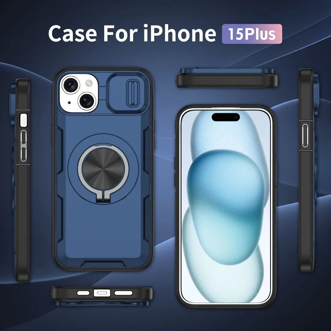 2-in-1 Magnetic Sliding Lens Case, Blue for iPhone 15 Plus