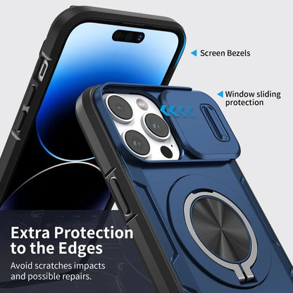 2-in-1 Magnetic Sliding Lens Case, Blue for iPhone 15 Pro Max