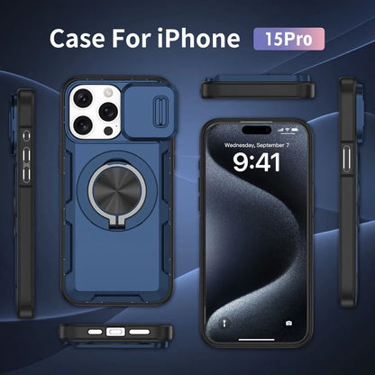 2-in-1 Magnetic Sliding Lens Case, Blue for iPhone 15 Pro