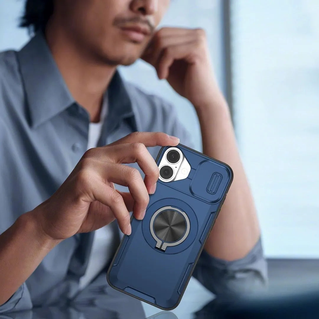 2-in-1 Magnetic Sliding Lens Case, Blue for iPhone 16