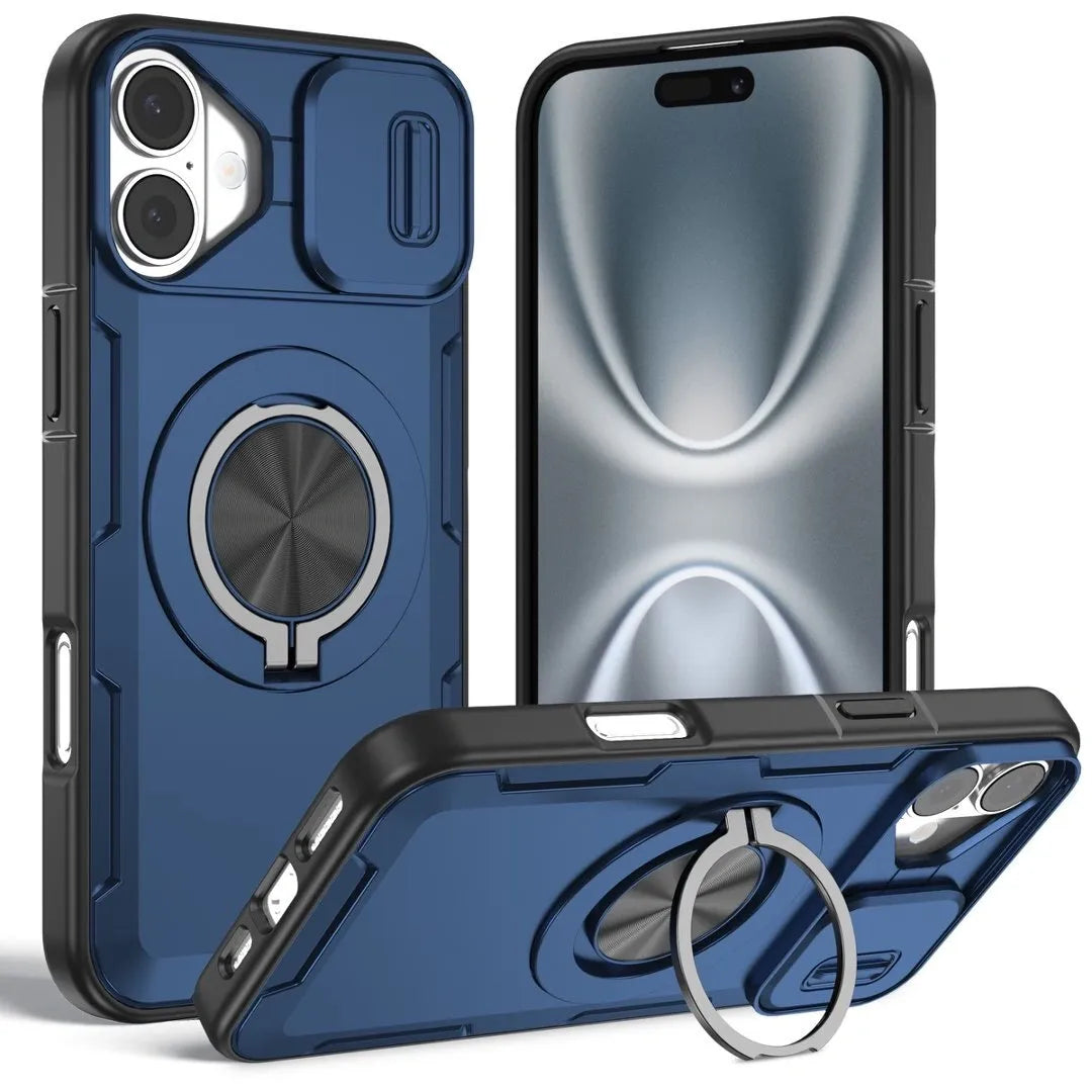 2-in-1 Magnetic Sliding Lens Case, Blue for iPhone 16 Plus