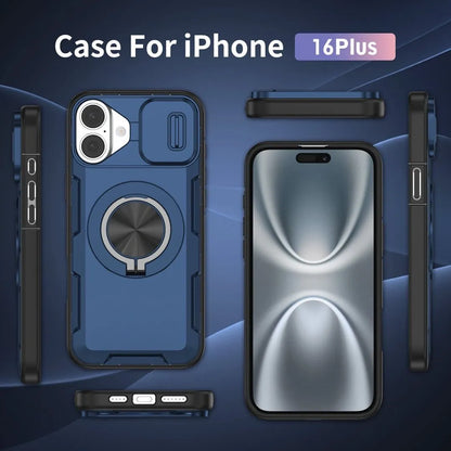 2-in-1 Magnetic Sliding Lens Case, Blue for iPhone 16 Plus