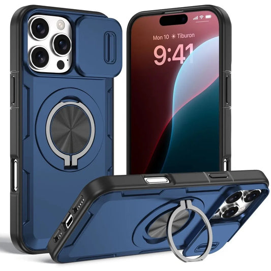 2-in-1 Magnetic Sliding Lens Case, Blue for iPhone 16 Pro Max