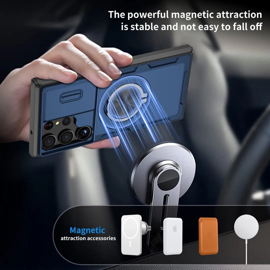 2-in-1 Magnetic Sliding Lens Case, Blue for  Samsung S23Ultra