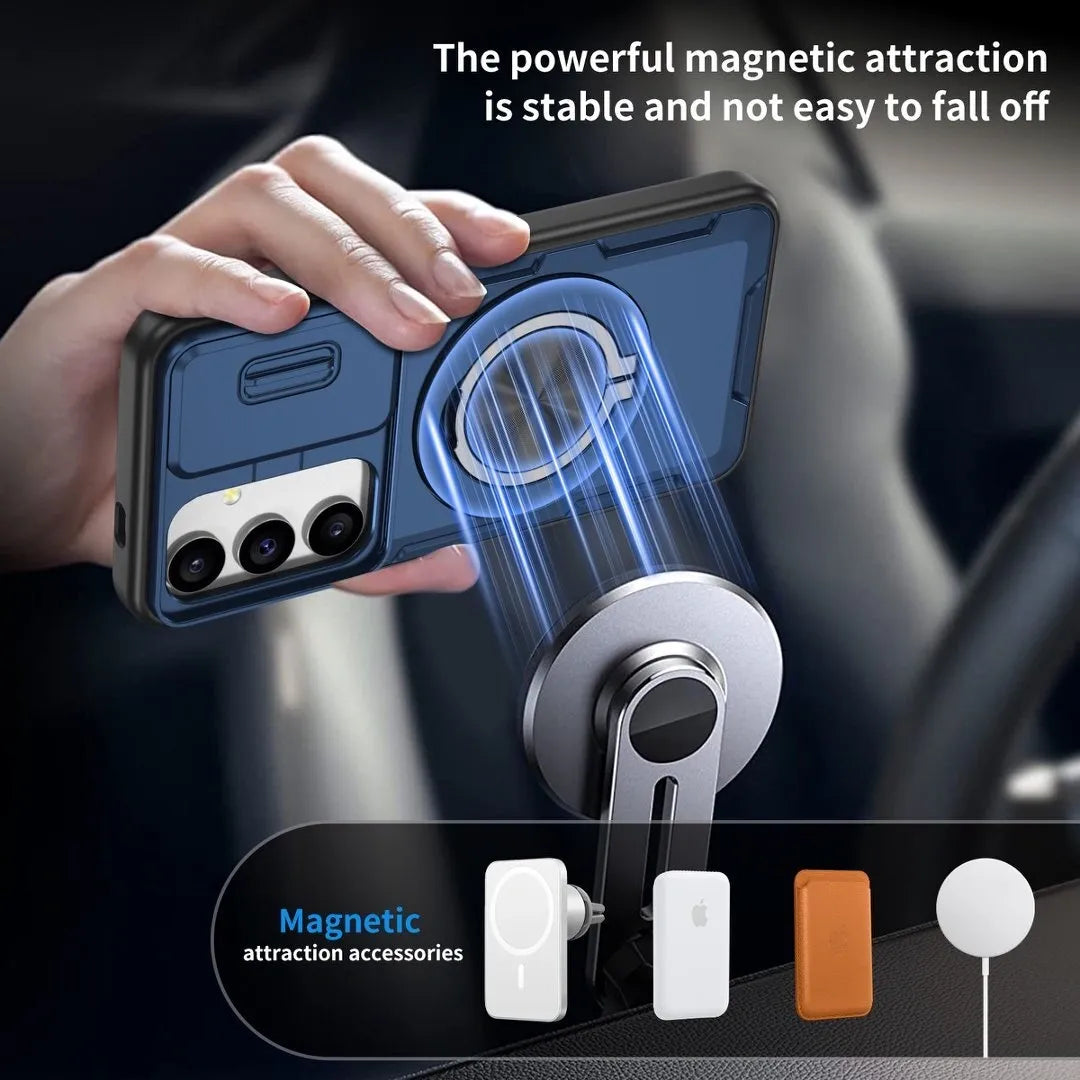 2-in-1 Magnetic Sliding Lens Case, Blue for  Samsung S25