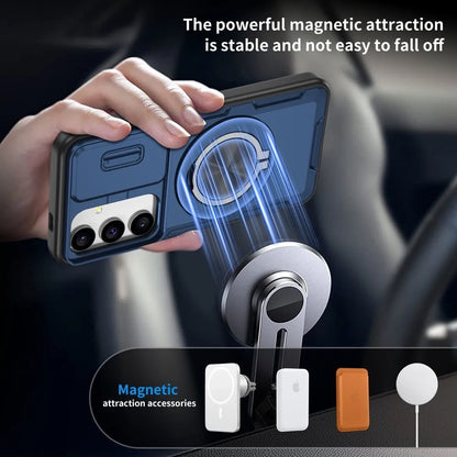 2-in-1 Magnetic Sliding Lens Case, Blue for  Samsung S25