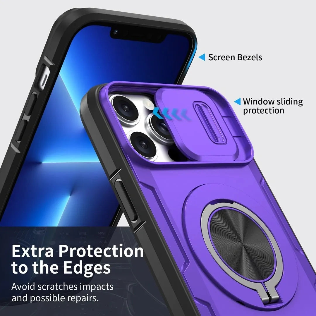 2-in-1 Magnetic Sliding Lens Case, Purple for iPhone 12 Pro