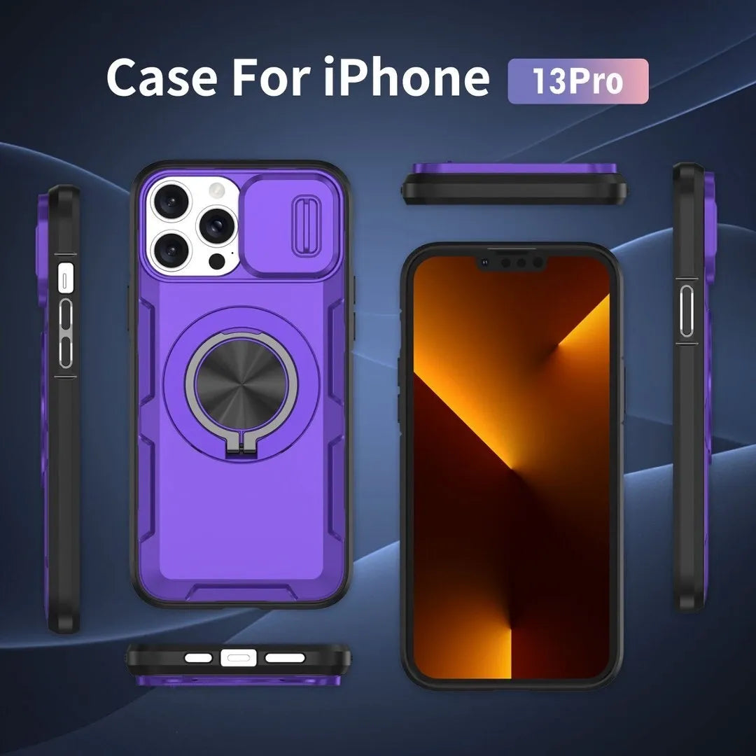 2-in-1 Magnetic Sliding Lens Case, Purple for iPhone 13 Pro