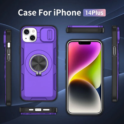 2-in-1 Magnetic Sliding Lens Case, Purple for iPhone 14