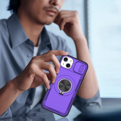 2-in-1 Magnetic Sliding Lens Case, Purple for iPhone 14