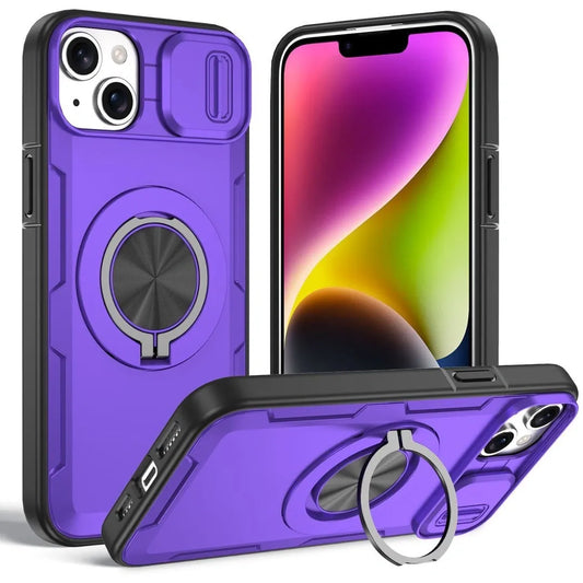 2-in-1 Magnetic Sliding Lens Case, Purple for iPhone 14 Plus
