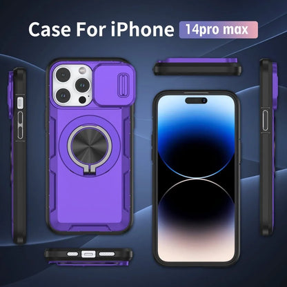 2-in-1 Magnetic Sliding Lens Case, Purple for iPhone 14 Pro Max