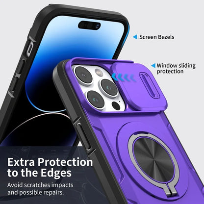 2-in-1 Magnetic Sliding Lens Case, Purple for iPhone 14 Pro Max