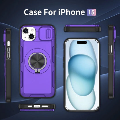 2-in-1 Magnetic Sliding Lens Case, Purple for iPhone 15