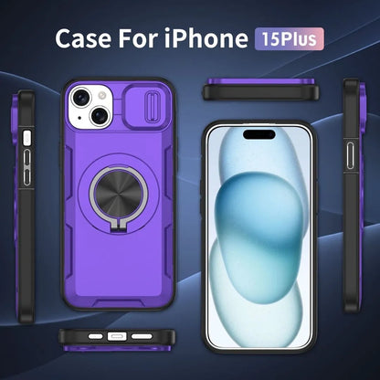 2-in-1 Magnetic Sliding Lens Case, Purple for iPhone 15 Plus