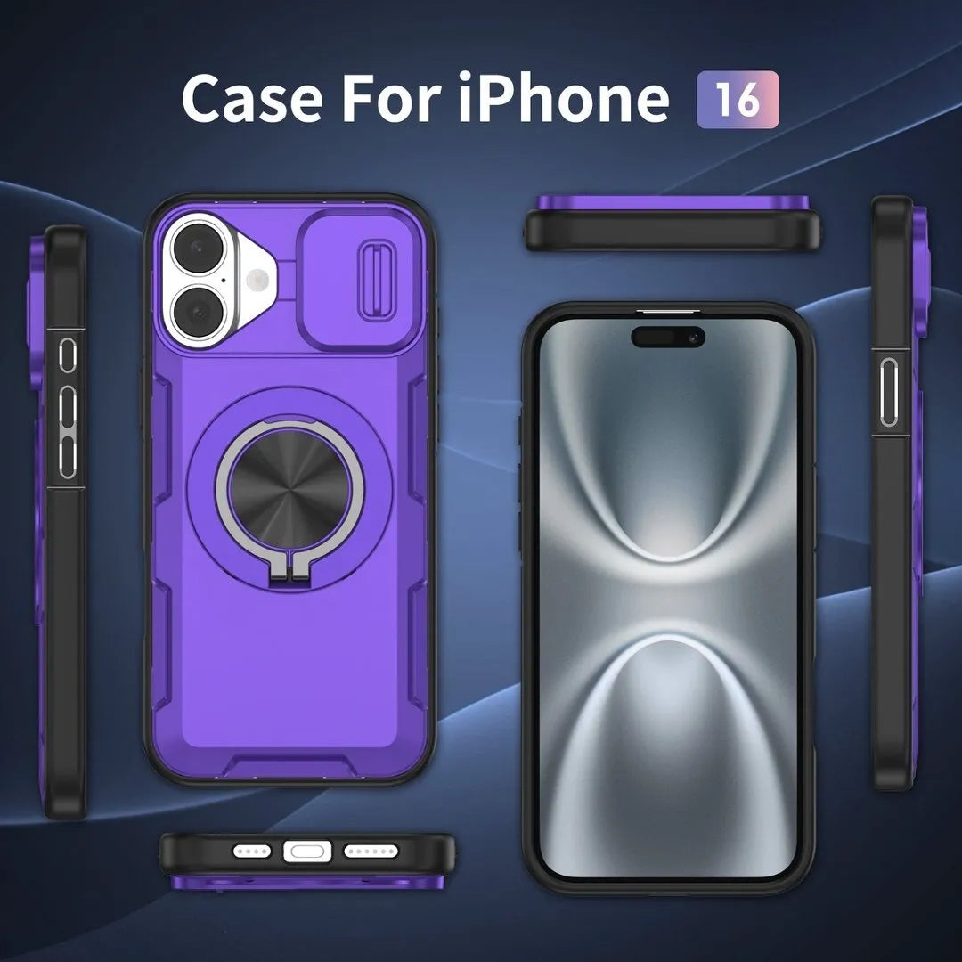 2-in-1 Magnetic Sliding Lens Case, Purple for iPhone 16