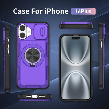 2-in-1 Magnetic Sliding Lens Case, Purple for iPhone 16 Plus