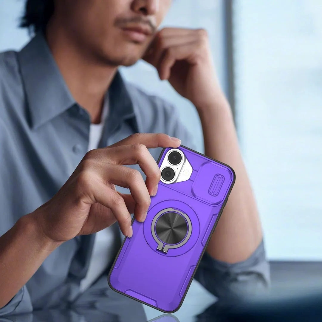 2-in-1 Magnetic Sliding Lens Case, Purple for iPhone 16 Plus