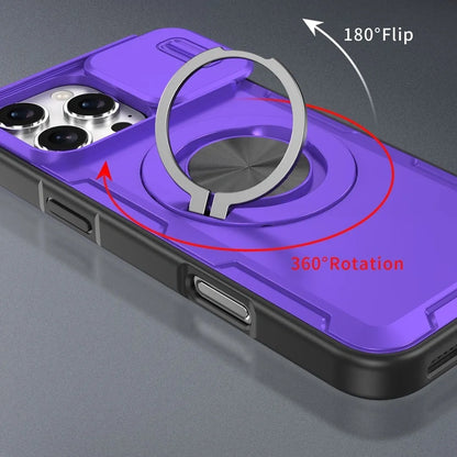 2-in-1 Magnetic Sliding Lens Case, Purple for iPhone 16 Pro