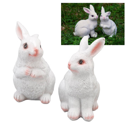 One Pair Garden Statues Rabbit Synthetic Resin Outdoor Craft Sculpture for Home Patio