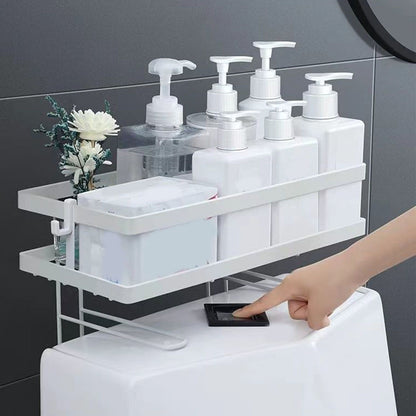 Toilet Shelf Thickening Waterproof Large Capacity Nail Free Installation Iron Over Toilet Bathroom Organizer Single Layer White