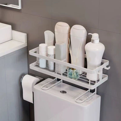 Toilet Shelf Thickening Waterproof Large Capacity Nail Free Installation Iron Over Toilet Bathroom Organizer Single Layer White