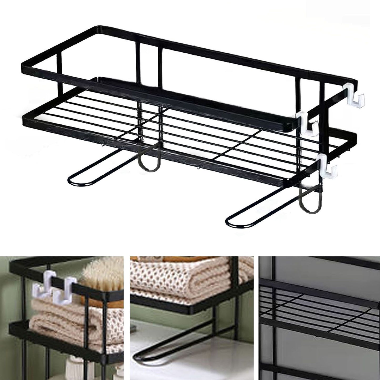 Toilet Shelf Thickening Waterproof Large Capacity Nail Free Installation Iron Over Toilet Bathroom Organizer Single Layer Black