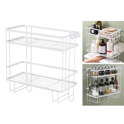 Toilet Shelf Thickening Waterproof Large Capacity Nail Free Installation Iron Over Toilet Bathroom Organizer Double Layer White